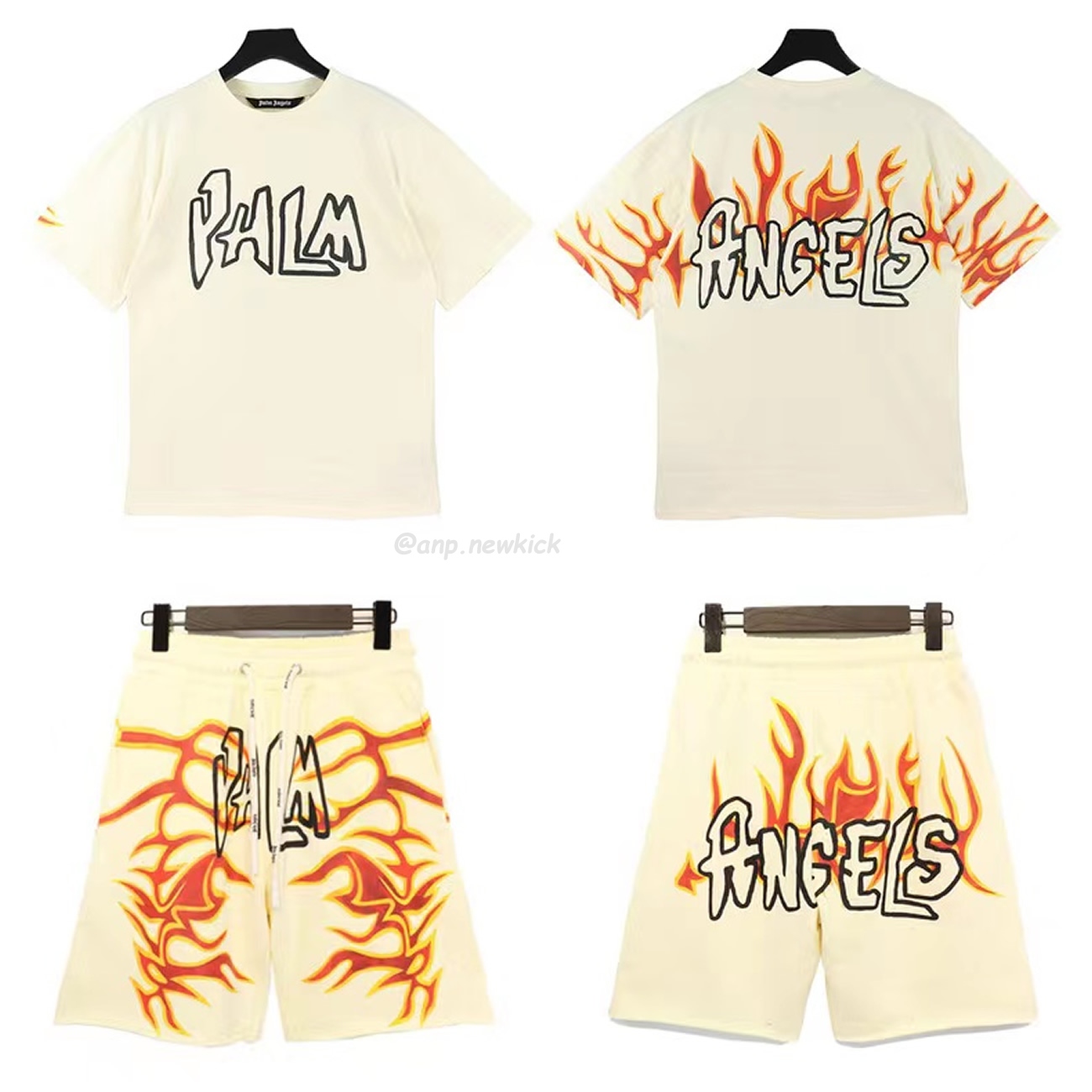 Palm Angels Graffiti Flame T Shirt Shorts Black White (9) - newkick.org